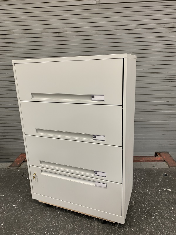 Lateral Filing Cabinet With Three Roll Out Shelves Lift Up Doors